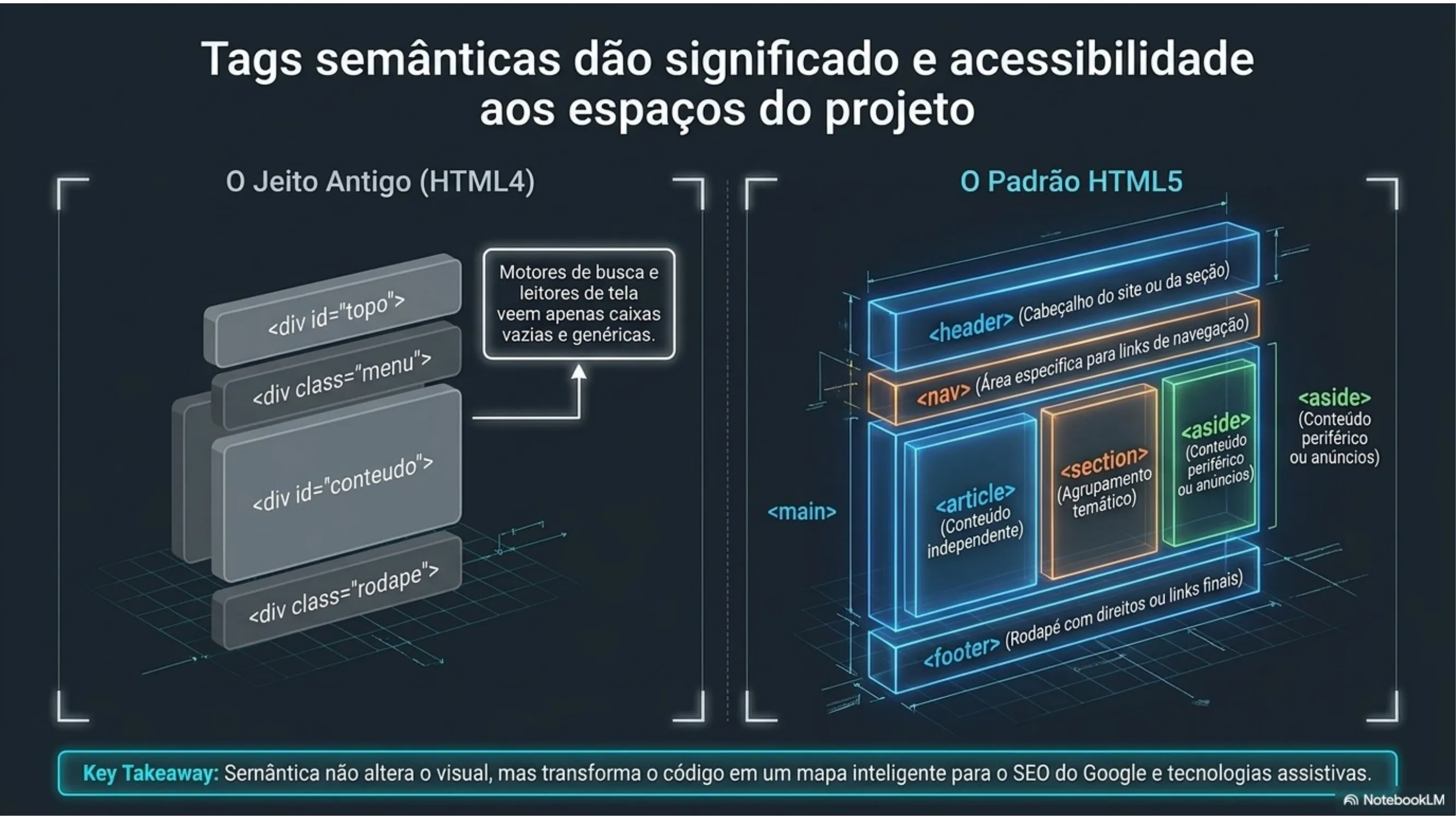 Tags semânticas HTML5 vs divs genéricos