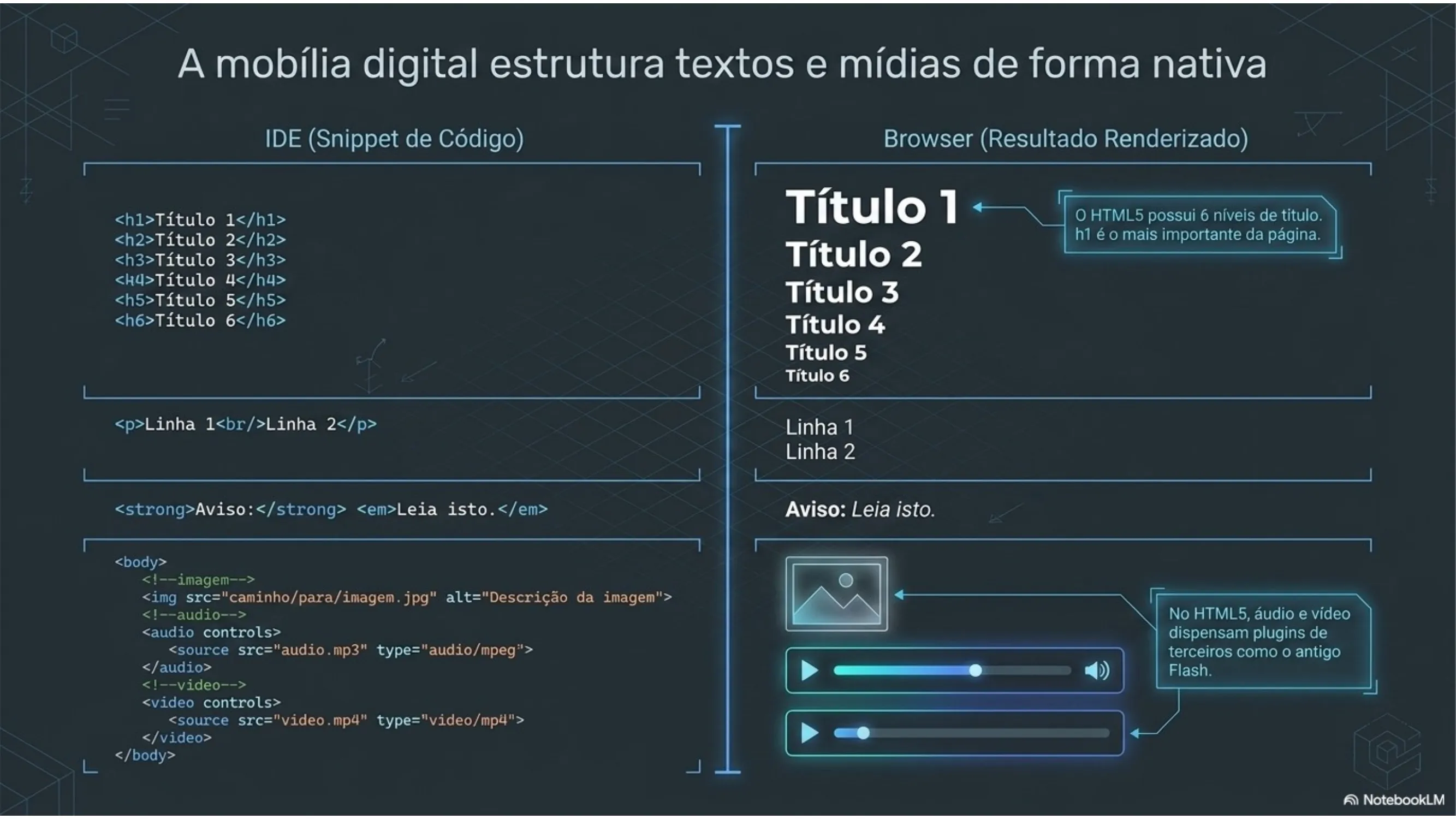Elementos de texto e mídia nativa