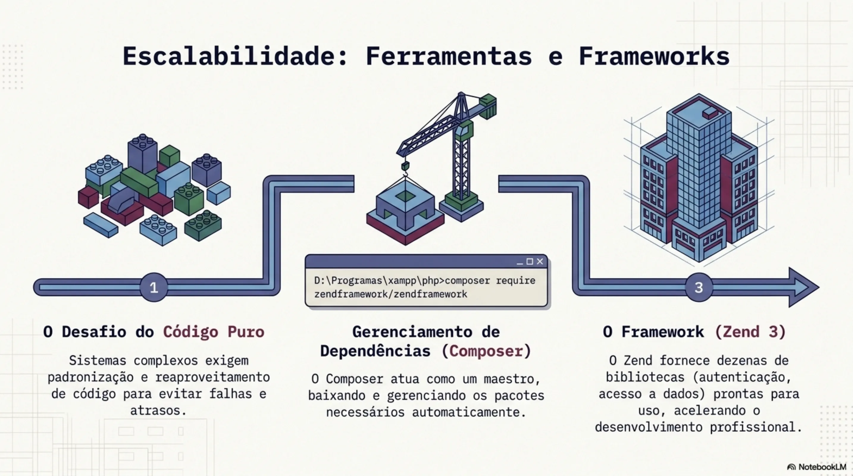 Escalabilidade: do Código Puro ao Framework — Composer (gerenciamento de dependências) e Zend 5 (framework com biblioteca de componentes)