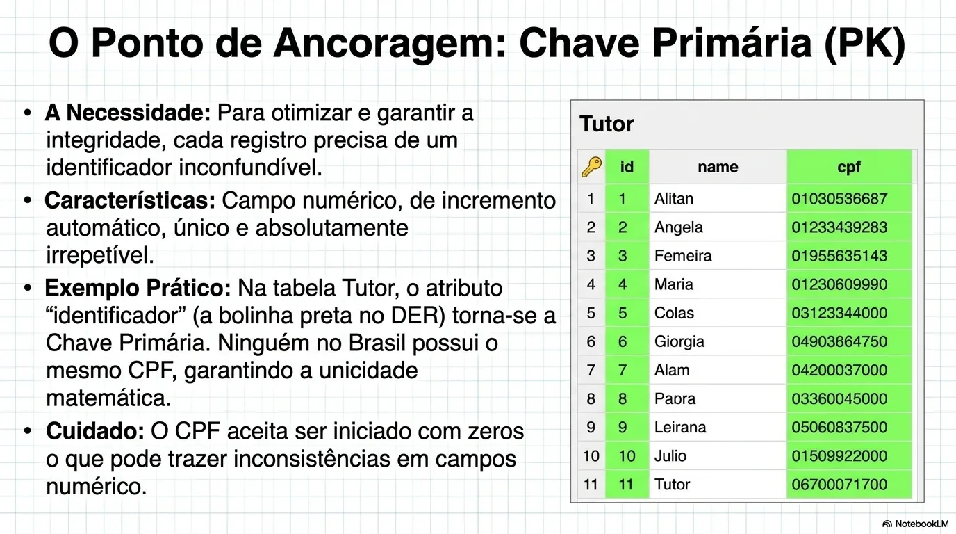 O Ponto de Ancoragem: Chave Primária (PK)